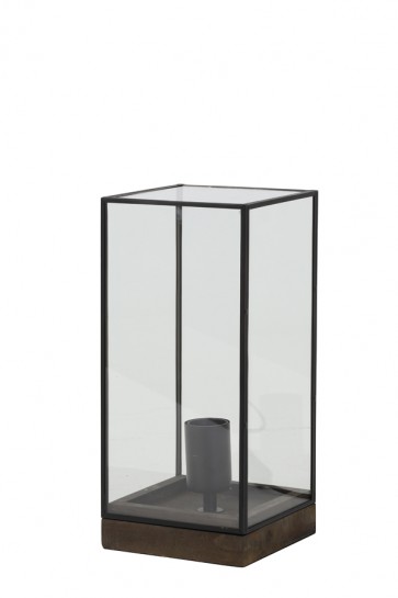 Stolné svietidlo 15x15x30 cm ASKJER wood brown+black+glass