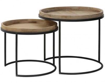 Bočný stolík S/2 Ø50x44+Ø60x54 cm COPAN black+wood