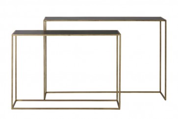 Konzolový stolík S/2 100x25x70+120x25x80 cm BOCA m.black wash-gold
