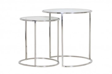 Bočný stolík S/2 Ø40x45+Ø50x52 cm DUARTE nickel+glass