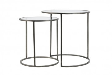 Bočný stolík S/2 Ø40x45+Ø50x52 cm DUARTE glass-vintage tin