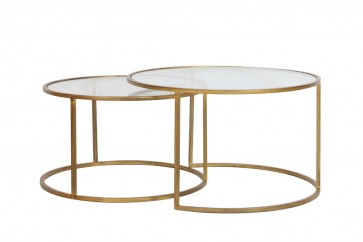 Kávový stolík S/2 Ø65x39+Ø75x44 cm DUARTE glass-gold