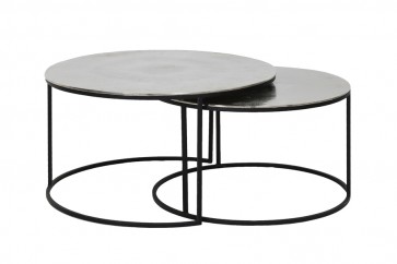 Kávový stolík S/2 Ø55x37+Ø75x41 cm THIZAS raw nckl-matt black