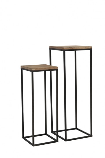 Bočný stolík S/2 30x30x82,5+35x35x102,5 cm YARULA black+wood