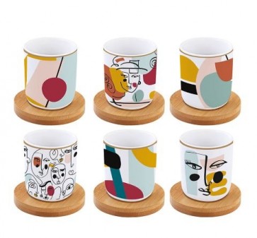 Set pre 6 osôb - porcelánový hrnček espresso s bambusovým tanierikom, 100ml, Coffee Mania Modernism