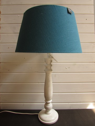 Lampa stolná biela patinovaná s tyrkysovým tienidlom, výška 68 cm