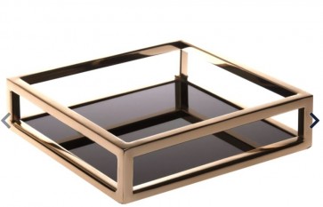 Podnos štvorcový zlatý s čiernym zrkadlom, 20x20 cm