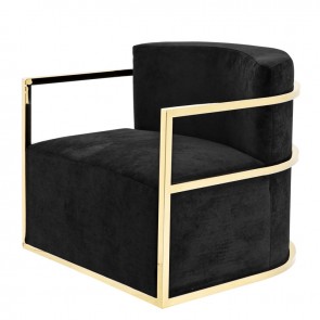 Stolička Emilio gold finish black velvet