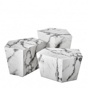 Kávový stolík Prudential set of 3 white faux marble