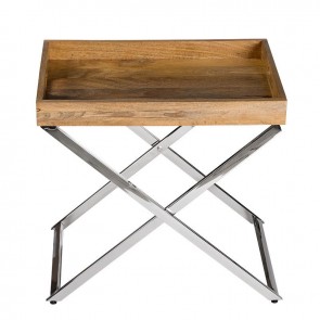 Bočný stolík s dreveným podnosom, 61x41x62cm
