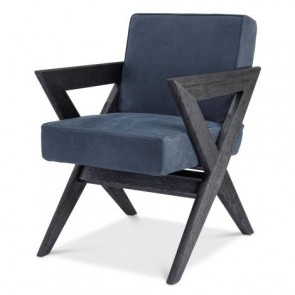 Jedálenská stolička Felippe čierny dub, modrá brúsená koža