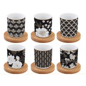 Set pre 6 osôb - porcelánový hrnček espresso s bambusovým tanierikom, 100ml, Coffee Mania Art Flowers