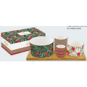 Porcelánový set na predjedlo s bambusovou podložkou, Coffee Mania Christmas Joy