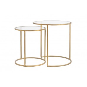 Bočný stolík S/2 Ø40x45+Ø50x52 cm DUARTE glass-gold