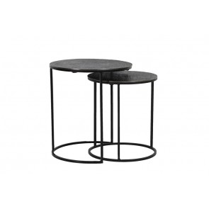 Bočný stolík S/2 Ø41x46+Ø49x52 cm RENGO texture black nickel