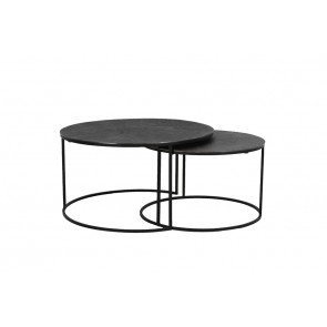 Kávový stolík S/2 Ø61x37+Ø76x41 cm RENGO texture black nickel