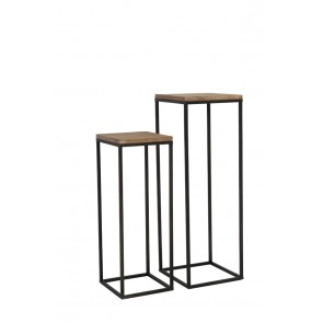 Bočný stolík S/2 30x30x82,5+35x35x102,5 cm YARULA black+wood