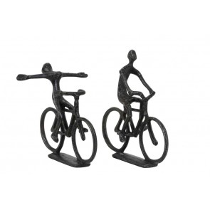 Ornament S/2 24x18x22+24x7x25 cm CYCLISTS antiq. black pearl