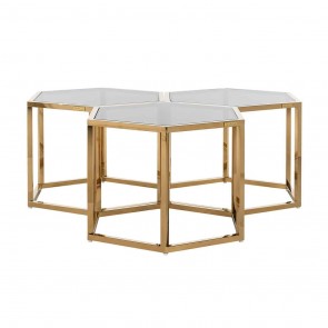 Kávový stolík Penta set 3 ks, hexagonálny, zlatý
