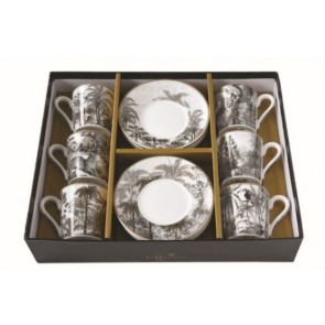 Set pre 6 osôb - porcelánový hrnček espresso s tanierikom, 100ml, Coffee Mania Retro