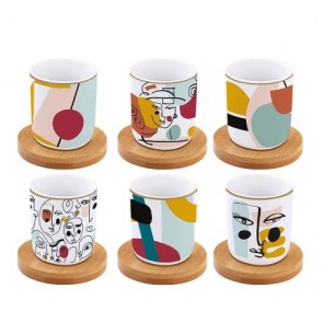 Set pre 6 osôb - porcelánový hrnček espresso s bambusovým tanierikom, 100ml, Coffee Mania Modernism