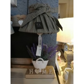 Lampa stolná HOME drevena s vazou s levandulami s khaki tienidlom, výška 35 cm