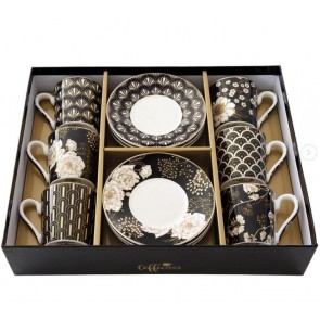 Set pre 6 osôb - porcelánový hrnček espresso s tanierikom, 100ml, Coffee Mania Art Flowers